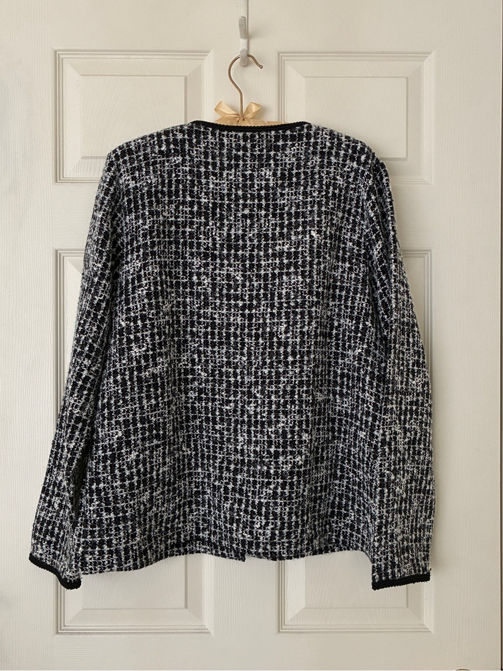 JM Collection Boucle Tweed Cardigan Black White Size Large - Picture 2 of 6